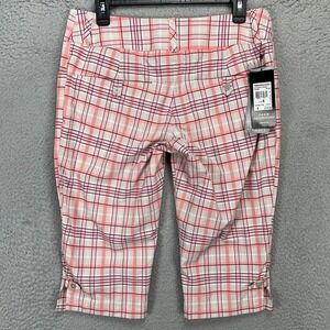 Adidas Climalite Womens Capris Pants 6‎ Pink Grey Plaid Cropped Flat Front NEW